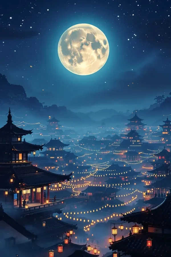 月落长安电影海报——月夜下的长安城墙与守夜人