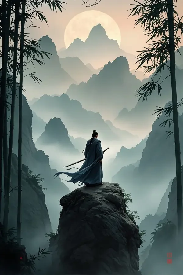 风起长林电影海报——月光竹林中的剑客