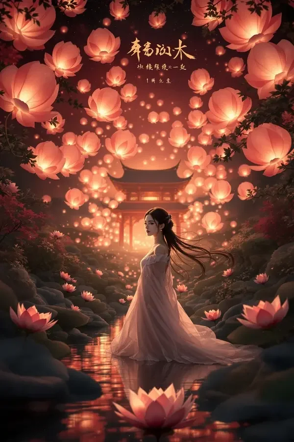 镜花水月电影海报——古镜中倒映的月与少女